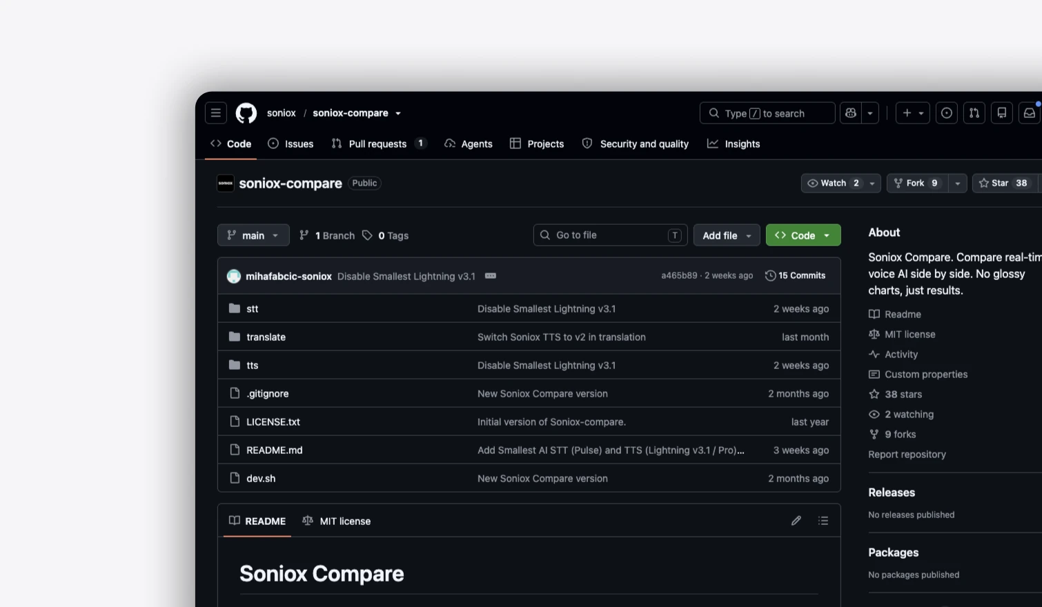 The soniox-compare repository on GitHub